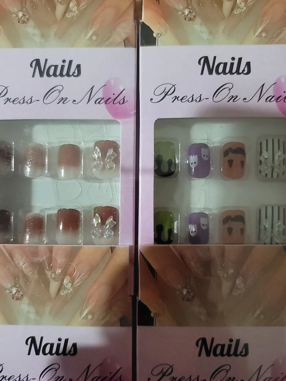 Assorted Press-On Nail Sets — Neutrals, Greens, Pinks & Accent Designs